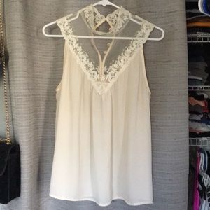Victorian lace neck sleeveless top